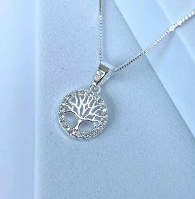 Conjunto Arvore da Vida Cravejado com Corrente Prata Pura P