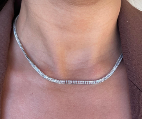 Choker riviera P baguete banhado a prata