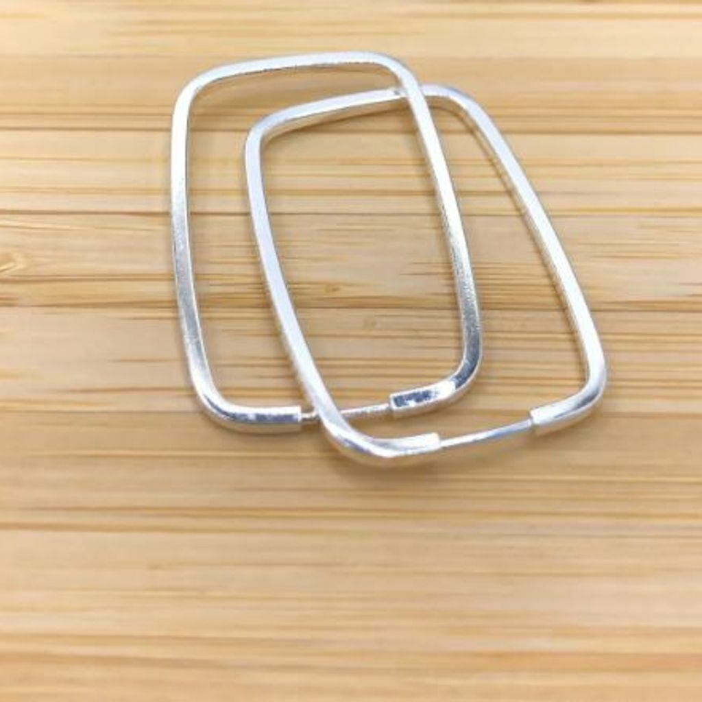 Argola de prata 925 retangular fio quadrado, Tamanhos 2,5cm, 4cm