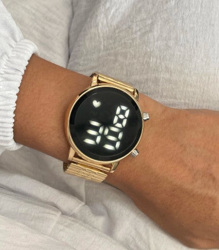 Relógio elástico digital dourado e prata a prova d’água