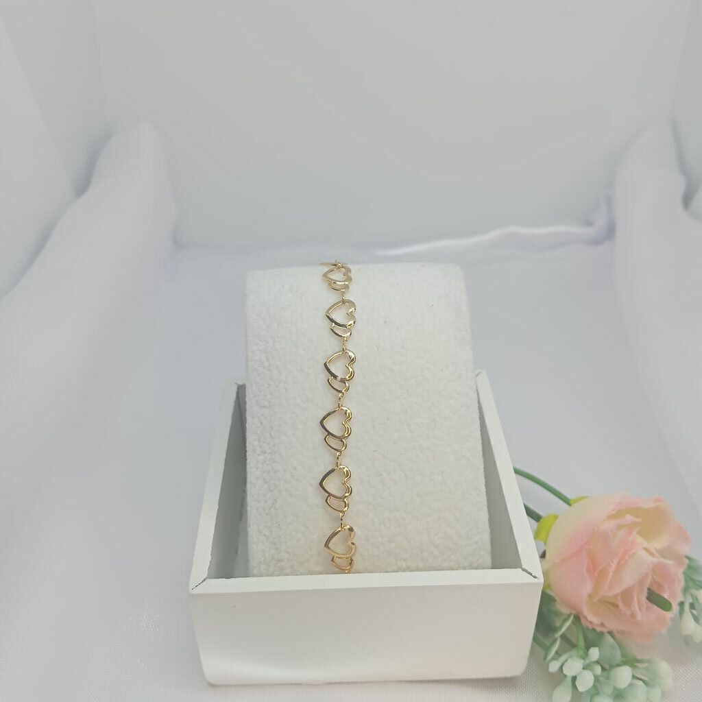 Pulseira Corações Semi jóia Ouro 18k