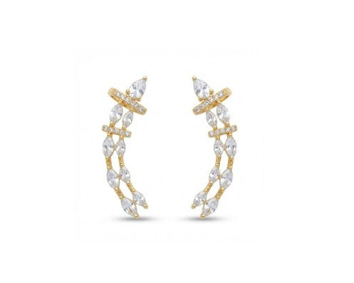 Brinco EAR CUFF com Zircônias Folh. Ouro