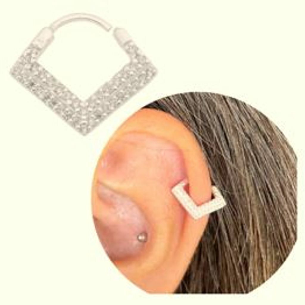 Piercing Helix Cartilagem Argola Retangular Cravejada Prata 925