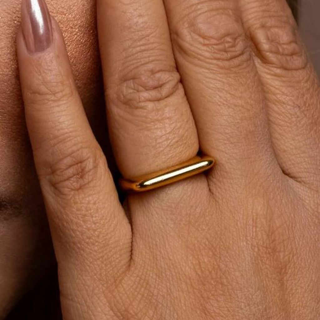 Anel Quadrado Fino Regulável Semi Jóia Ouro 18k