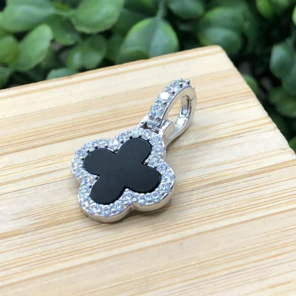 Corrente e Pingente prata 925 Trevo Borda Cravejada Inspiração VG