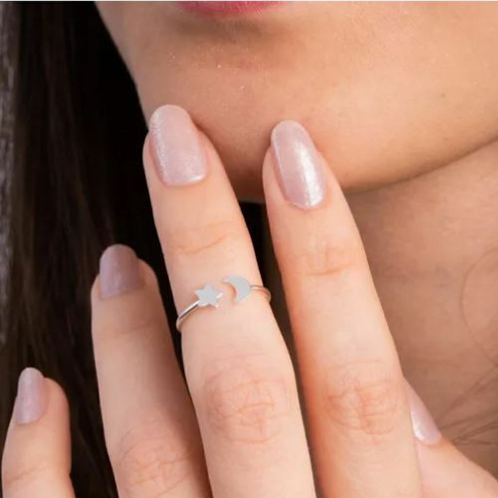 Anel Falange Meia Lua Estrela Prata 925