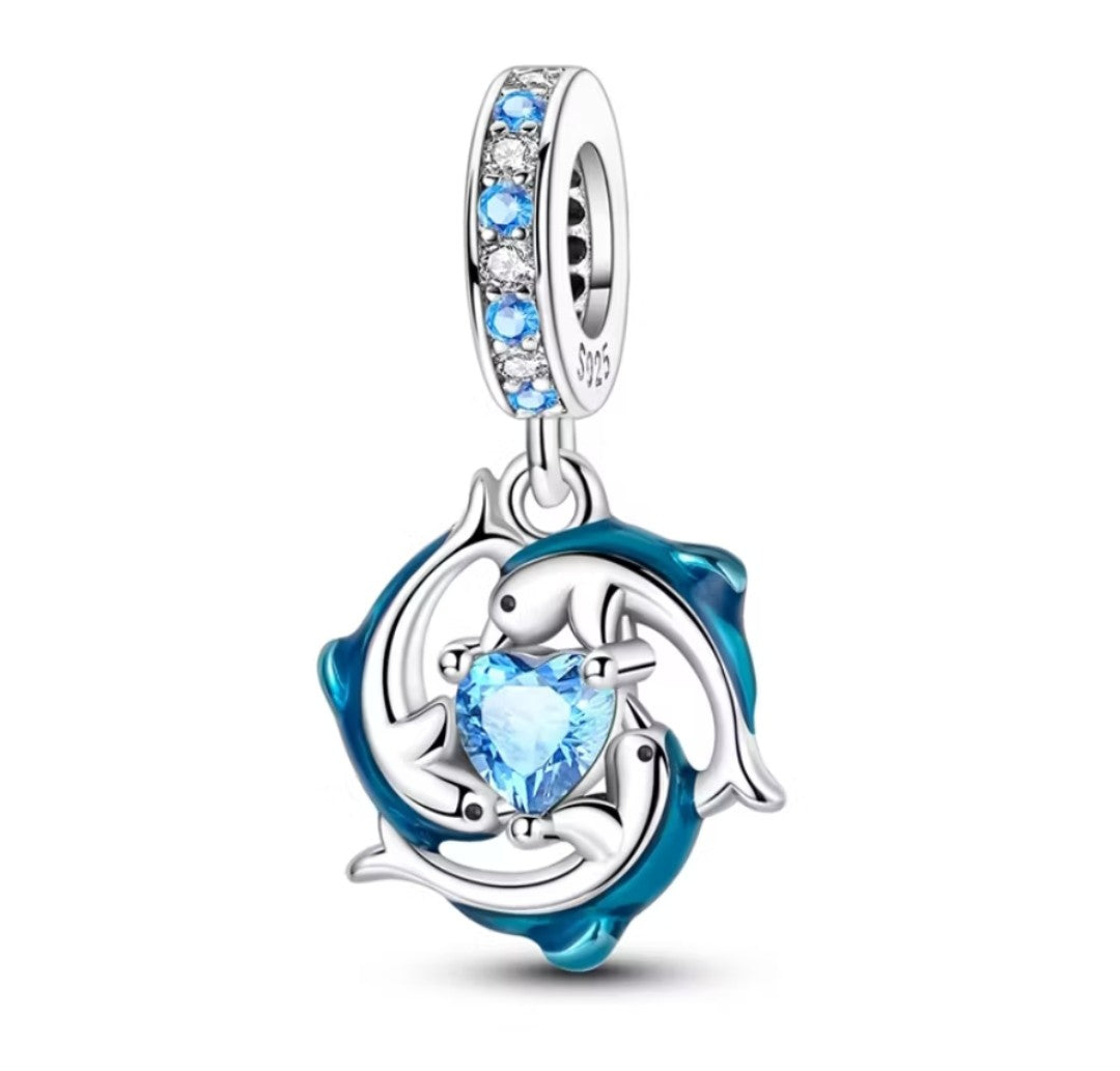 Berloque Golfinhos Azul prata 925