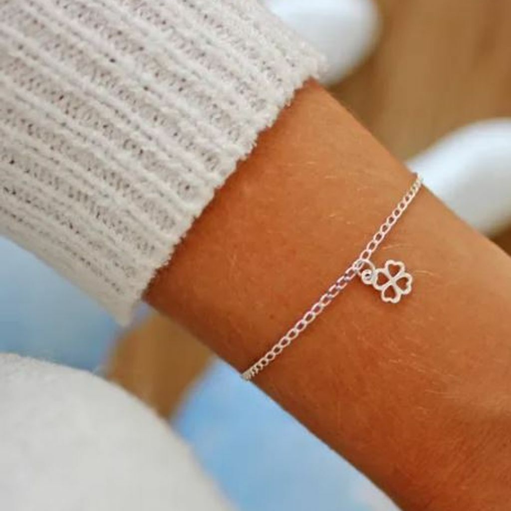 Pulseira de prata 925 18cm 1 pingente trevo