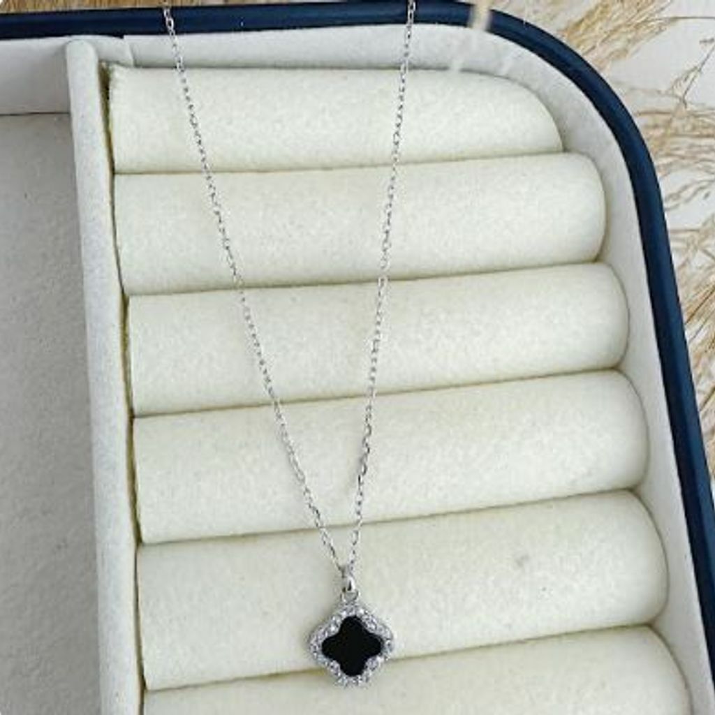 Corrente e Pingente prata 925 Trevo Borda Cravejada Inspiração VG