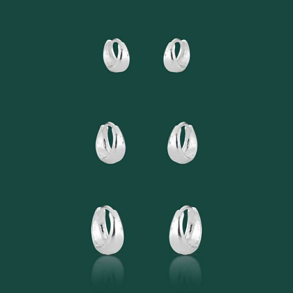 Brinco Trio De Argola Gota Prata 925 9/11/13mm