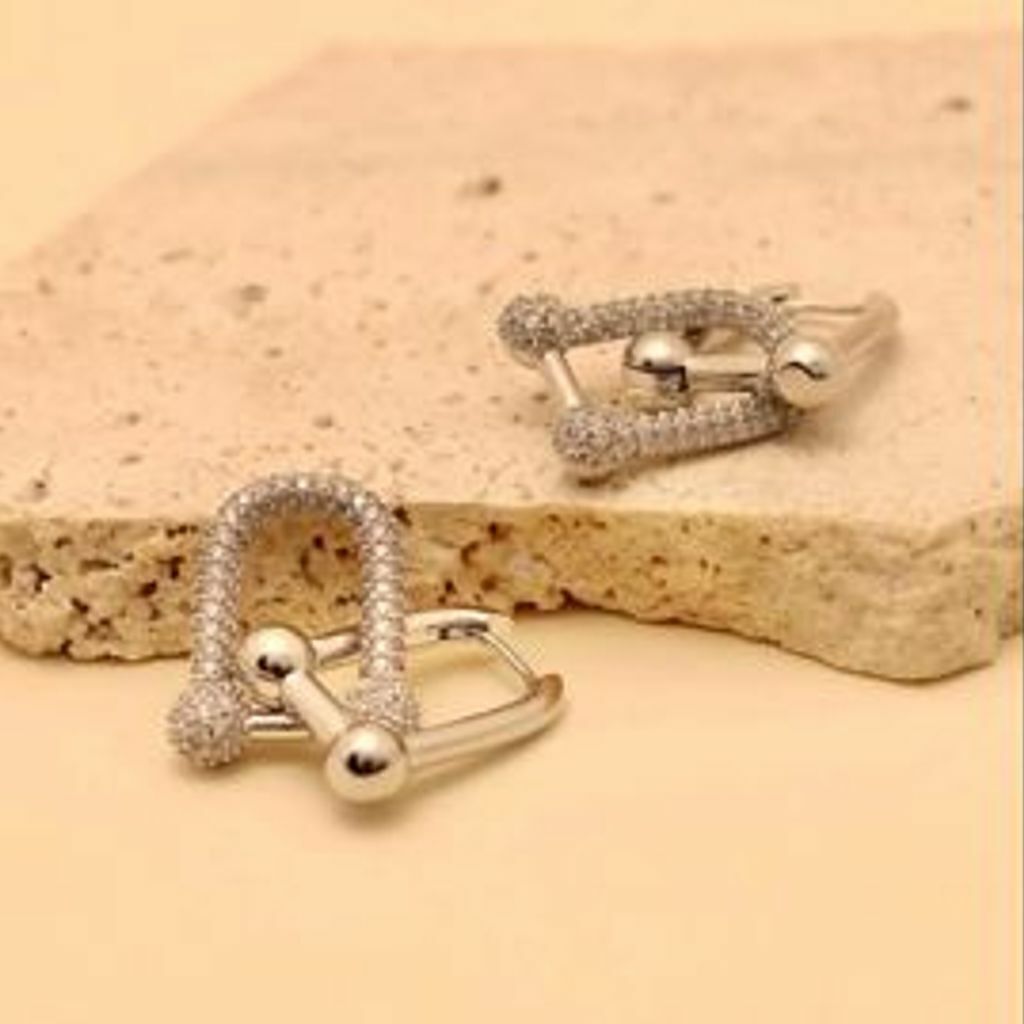 Brinco Argola Elos Corrente Cravejada Inspiração Tiffany Ródio Branco