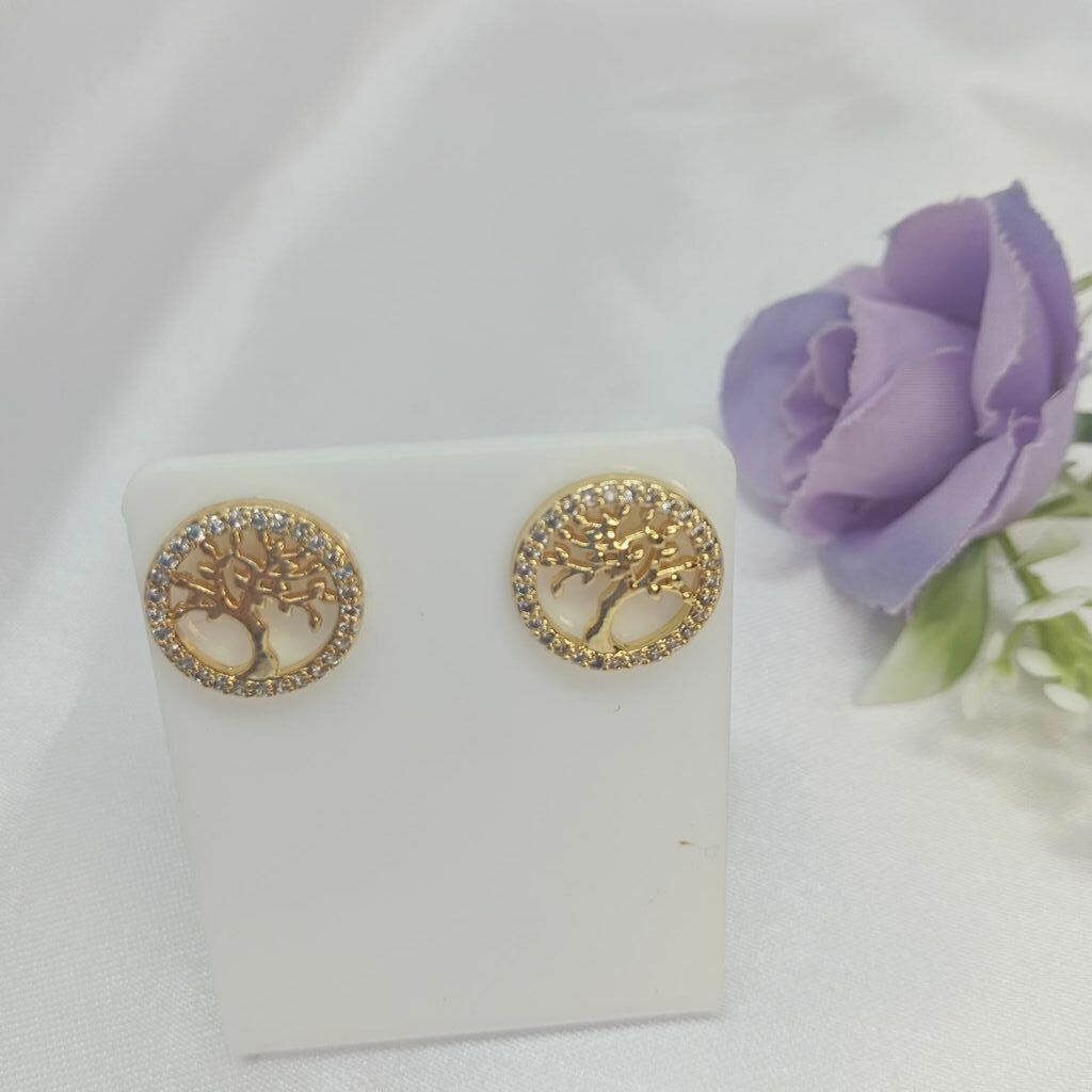 Brinco Semi Jóia Ouro 18k Arvore da Vida Cravejada