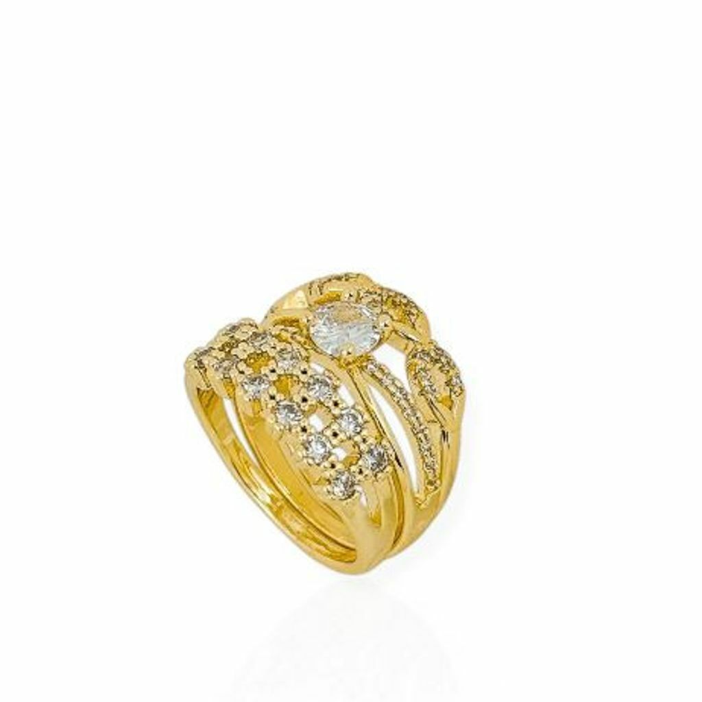 Anel Kit Com Ponto de Luz Trançado prata