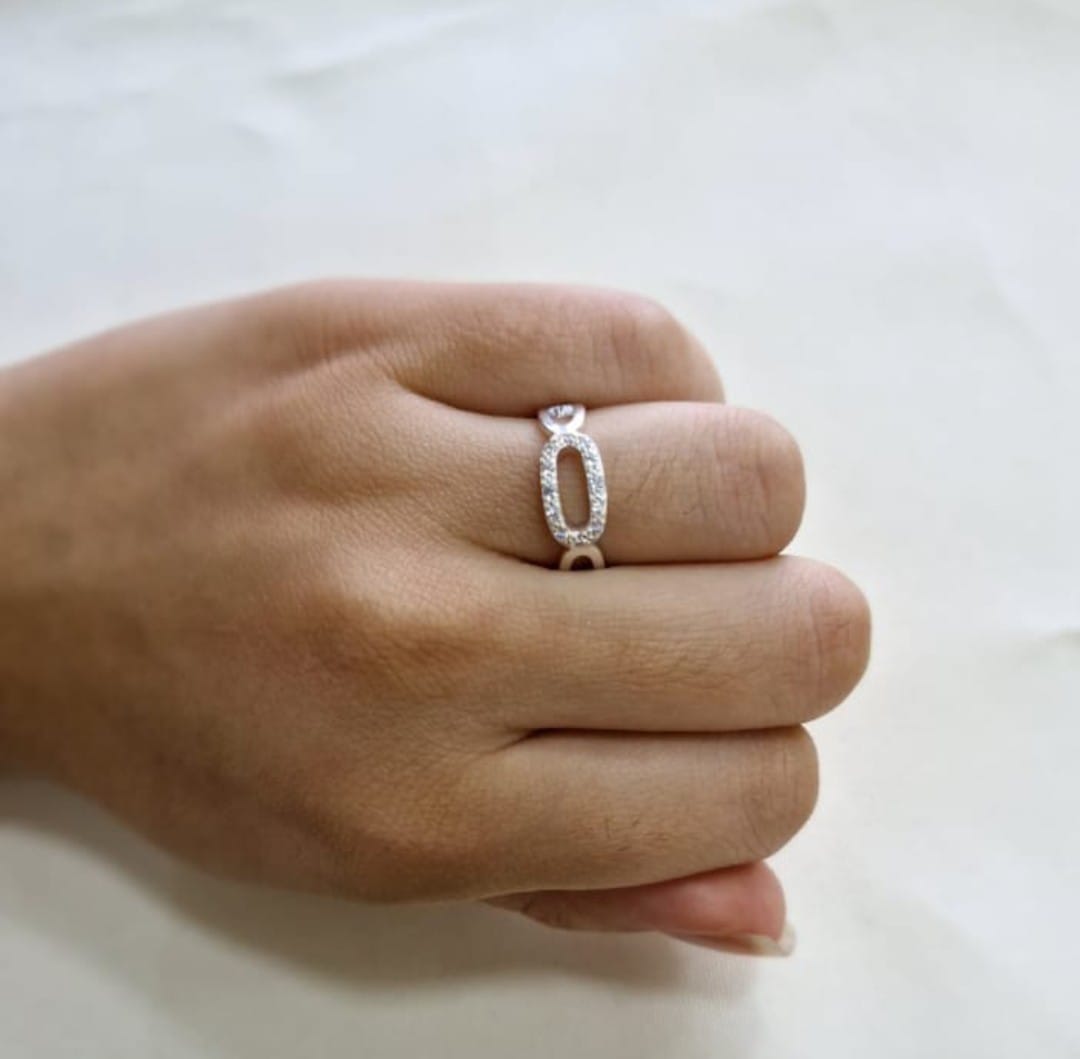 Anel de prata cravejada corrente regulável