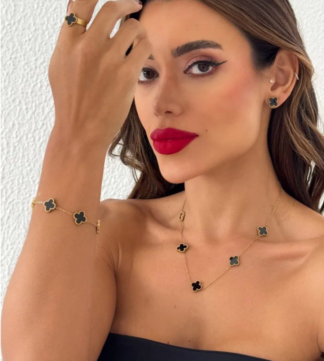 Conjunto Inspiração VG Anel, Colar, Brinco E Pulseira Aço Inoxidável Folh. A Ouro e Prata