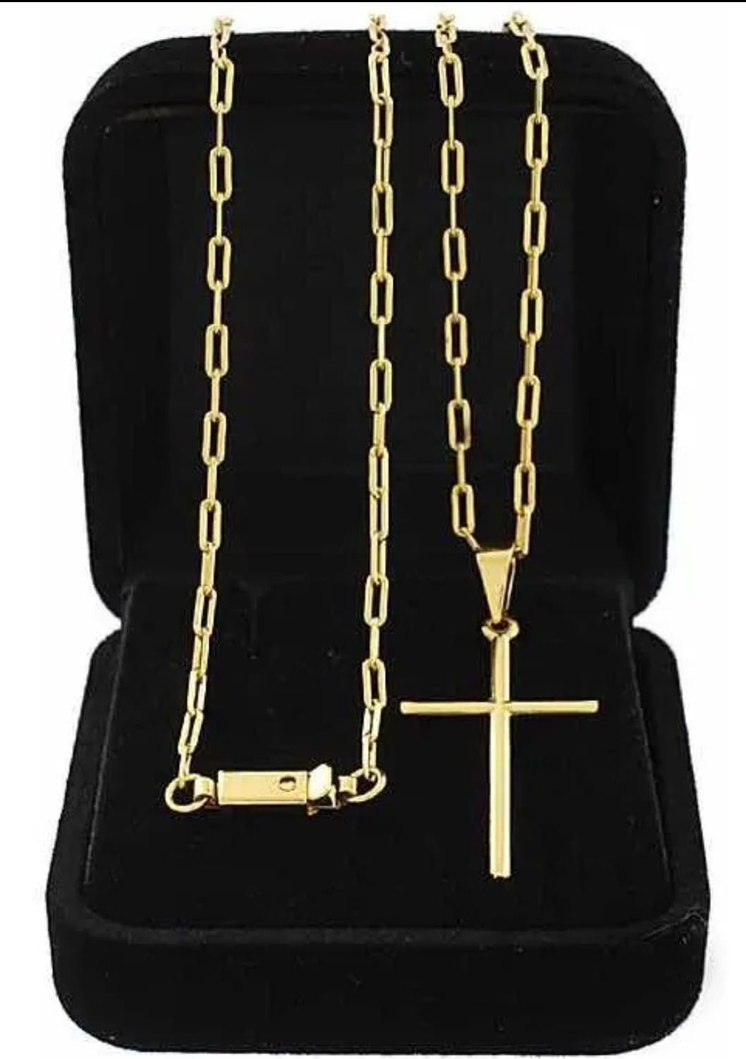 Corrente Masculina Banhada a Ouro 18k 70cm com Cruz Elos Quadrado