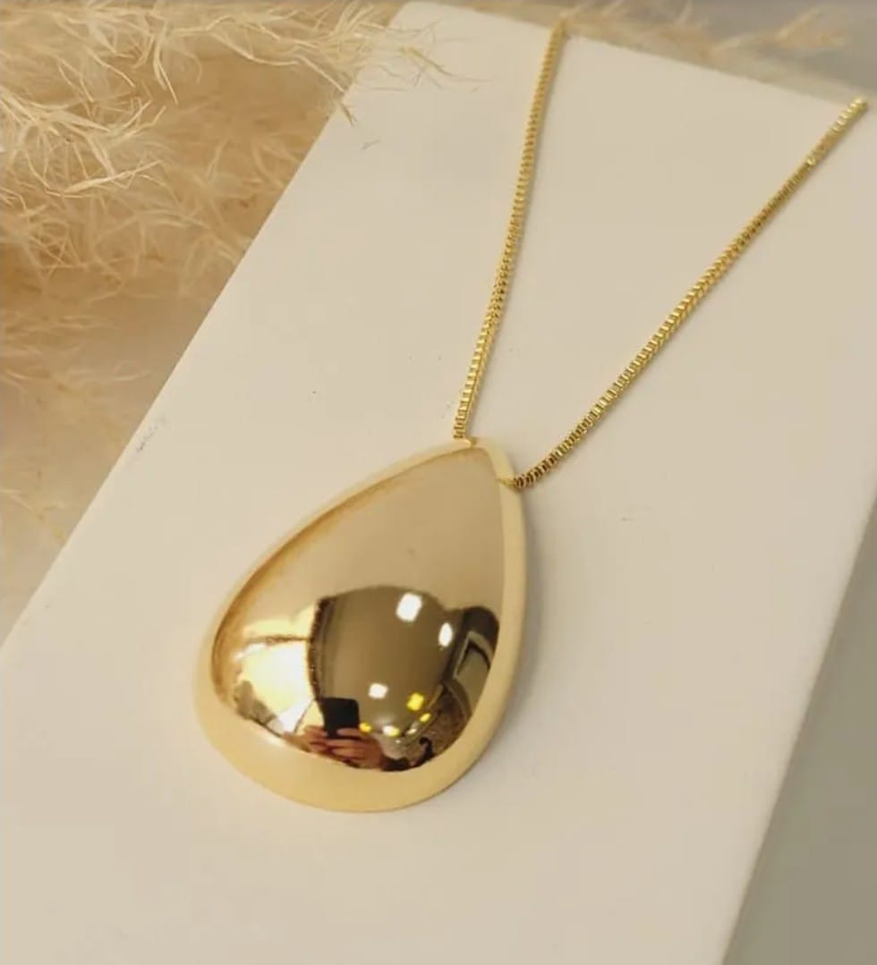 Colar Gota 18x25mm Folh. Ouro Tam. 50cm