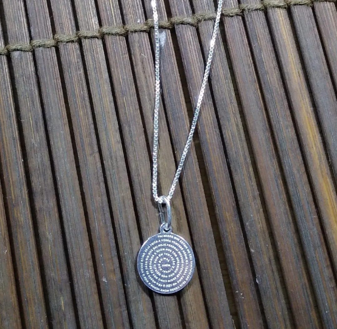 Corrente prata 925 Grossa com Pingente Pai Nosso