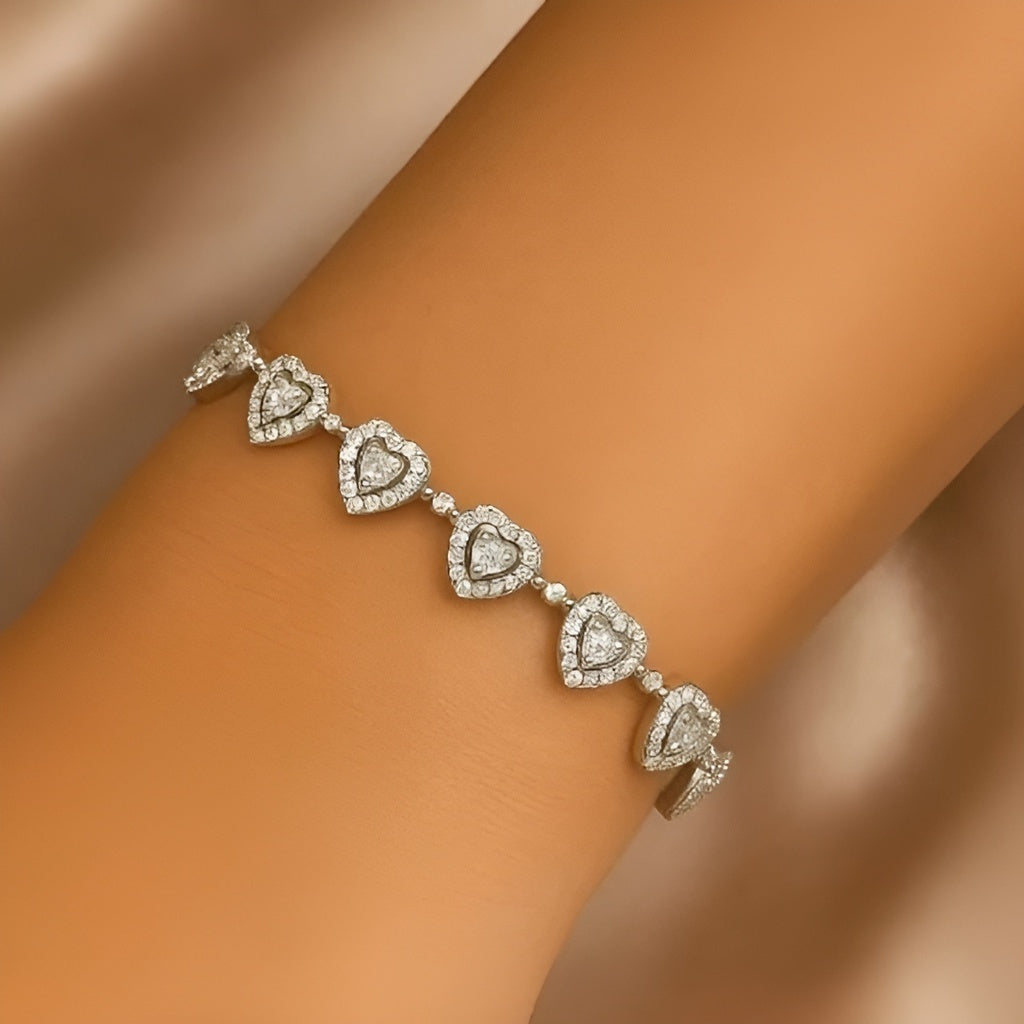Pulseira de prata 925 Swarovski Corações
