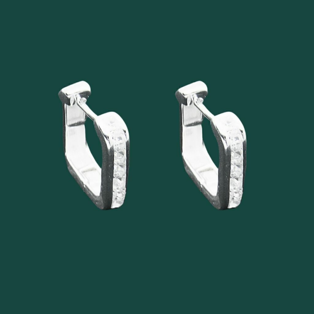 Brinco Quadrado Filete de Zircônia Click 14mm Prata 925