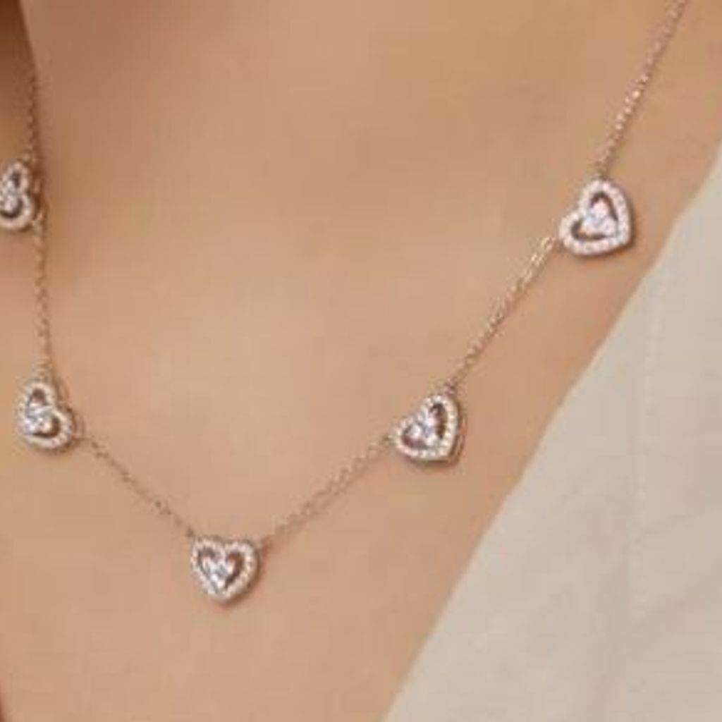 Corrente Gargantilha Corações Prata Pura