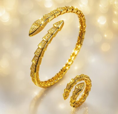 Kit Bracelete e Anel Serpente Banhado a Ouro e Prata