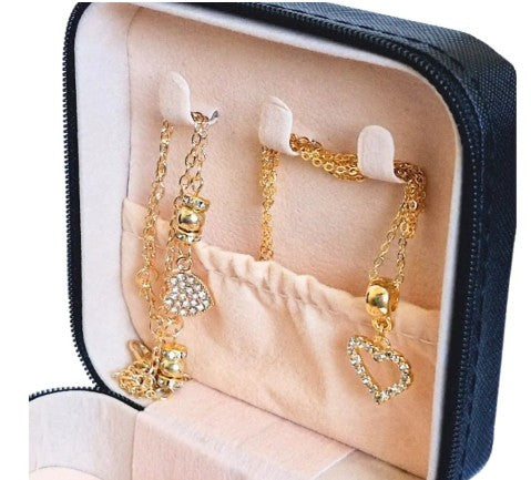 Kit Relógio Feminino Digital + Brincos, Colar, Pulseira Prateado e Dourado Folheados Acompanha Porta Jóia