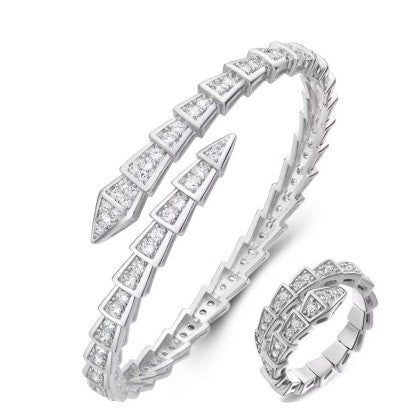Kit Bracelete e Anel Serpente Banhado a Ouro e Prata