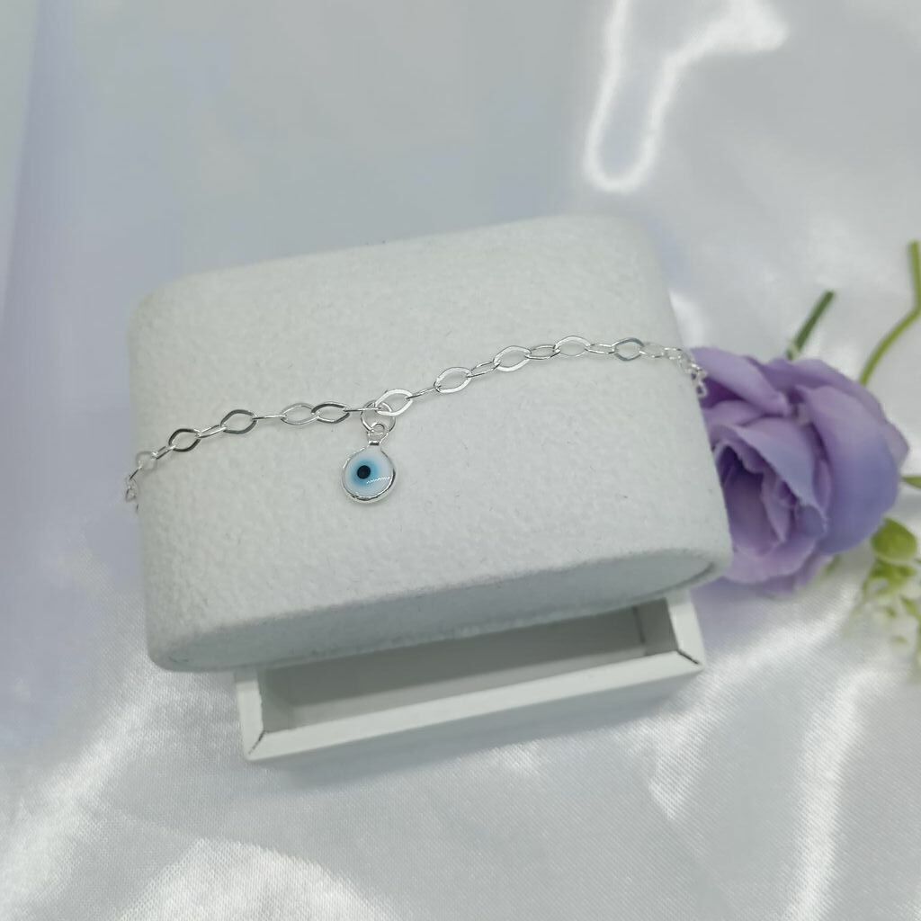 Pulseira 1 Olho Grego Branco 1,5gr