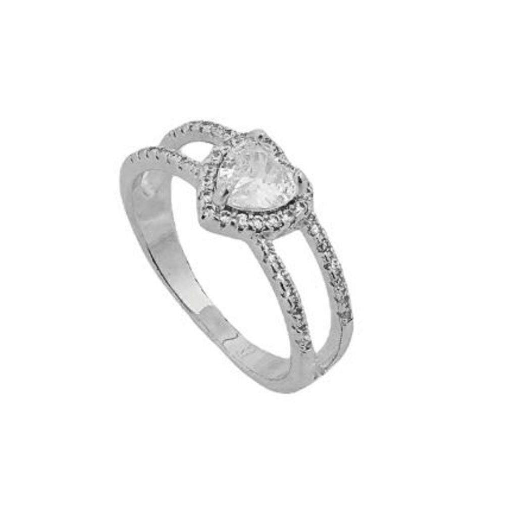 Anel Dois Fios Cravejados com Ponto de Luz de Coração