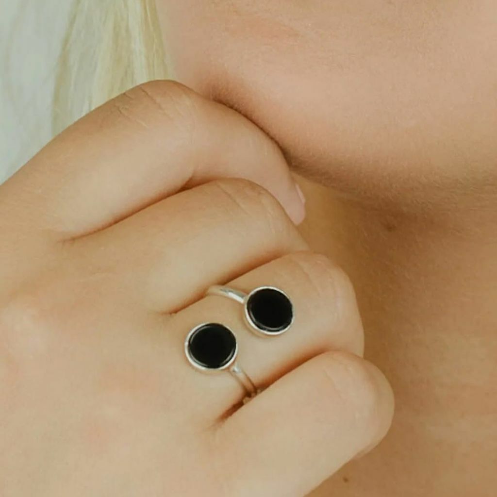 Anel Ágatas Negra Regulável