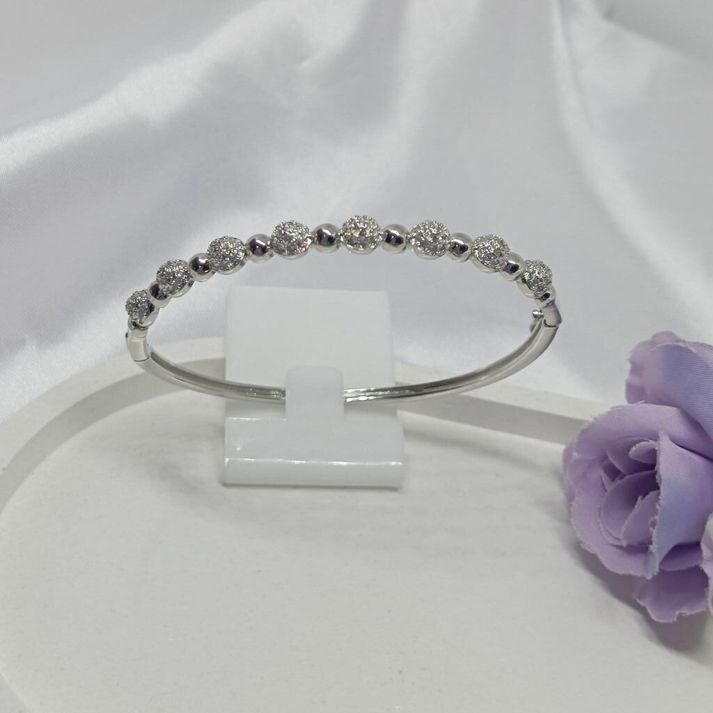 Bracelete Aro com Zircônia Folh. Ródio