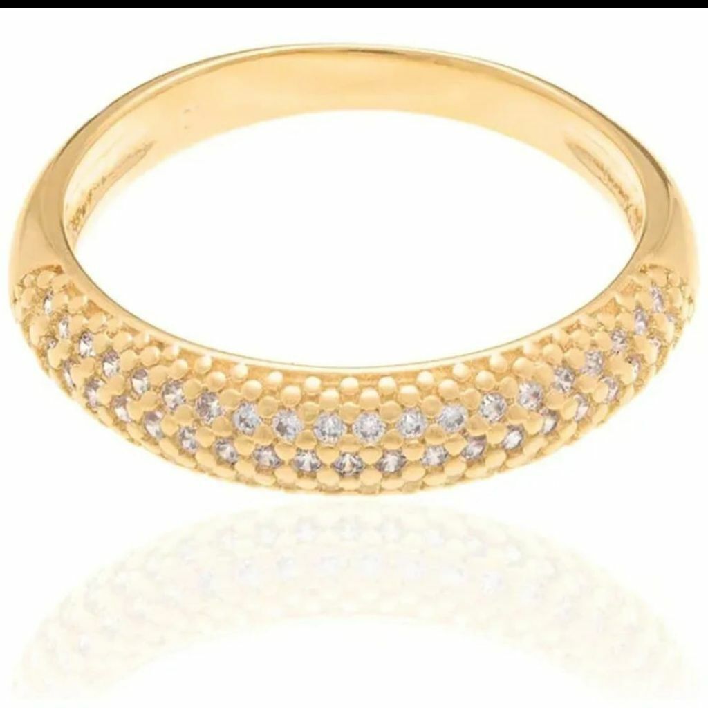 Anel com três Fileiras Cravejados Folheado Ouro