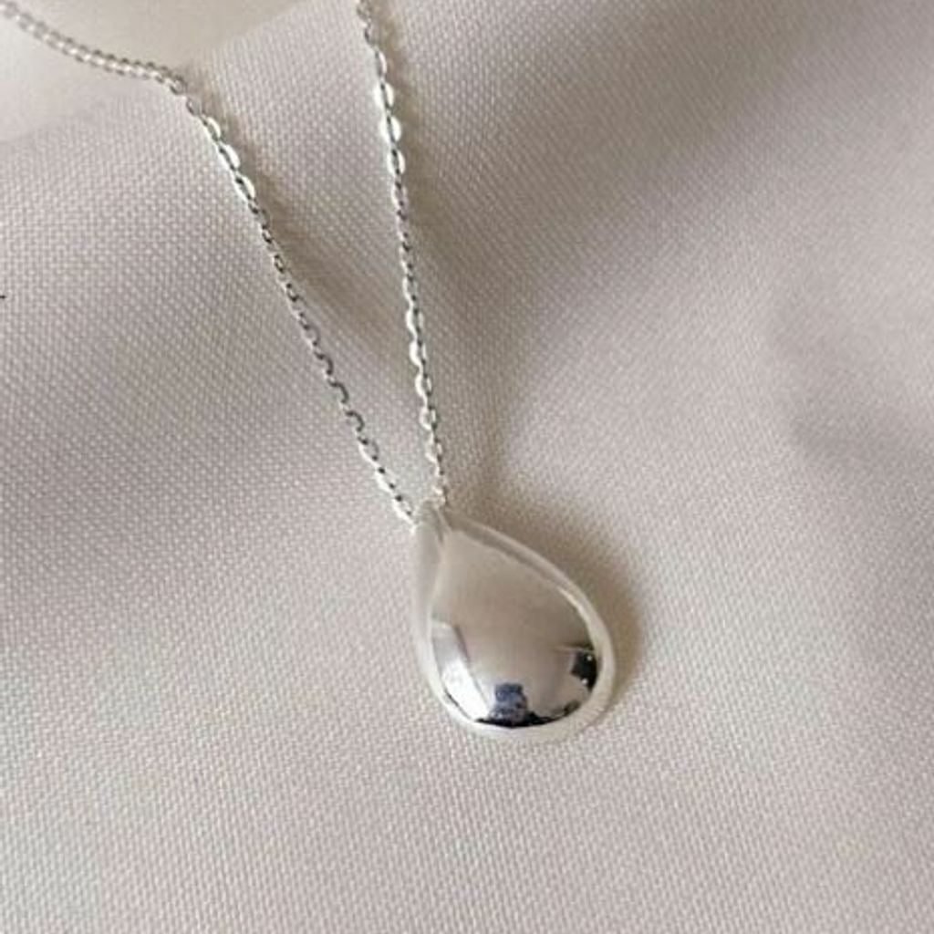 Colar Prata 925 Elos Ovais Pingente Gota Grande Lisa