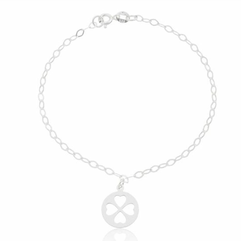 Pulseira de prata 925 18cm 1 pingente trevo