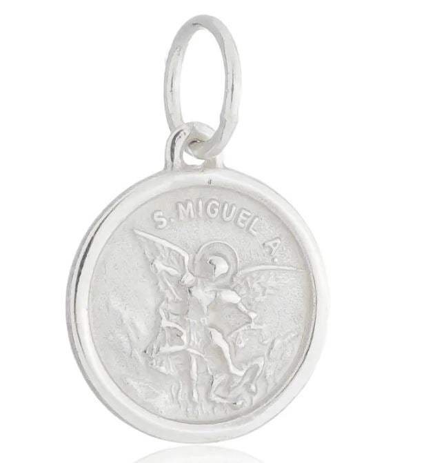 Pingente prata 925 Medalha São Miguel medalha redonda com 1,4cm