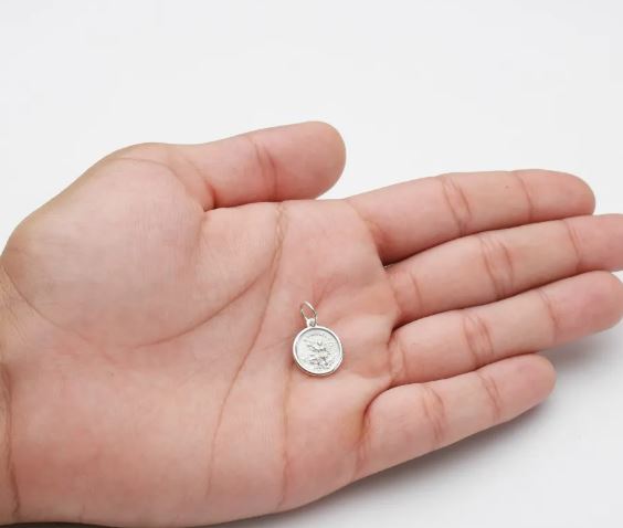 Pingente prata 925 Medalha São Miguel medalha redonda com 1,4cm