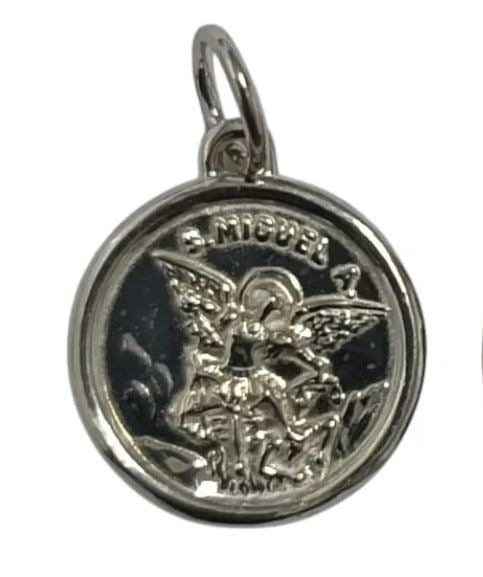 Pingente prata 925 Medalha São Miguel medalha redonda com 1,4cm