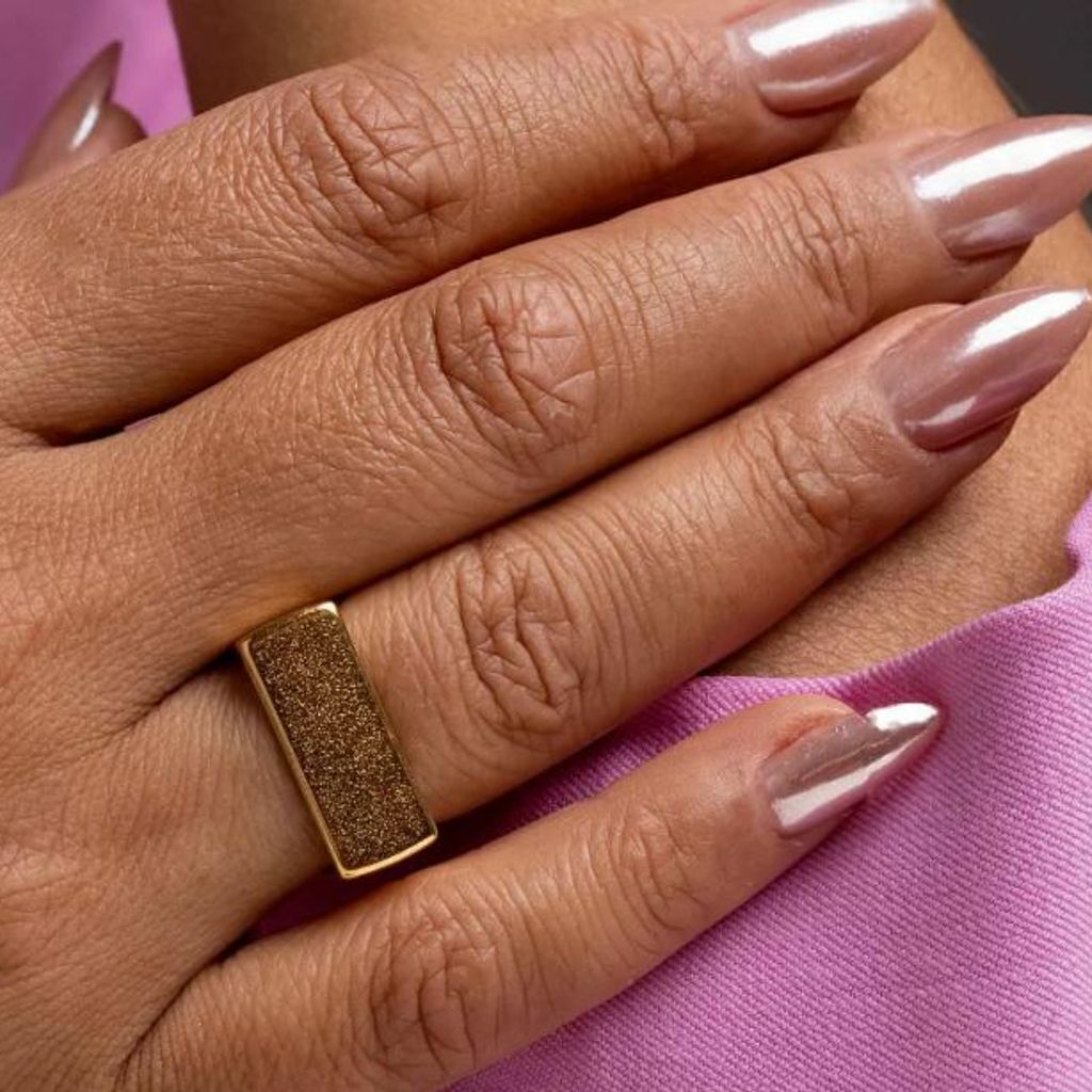 Anel Quadrado Largo 1cm Regulável Semi Jóia Ouro 18k