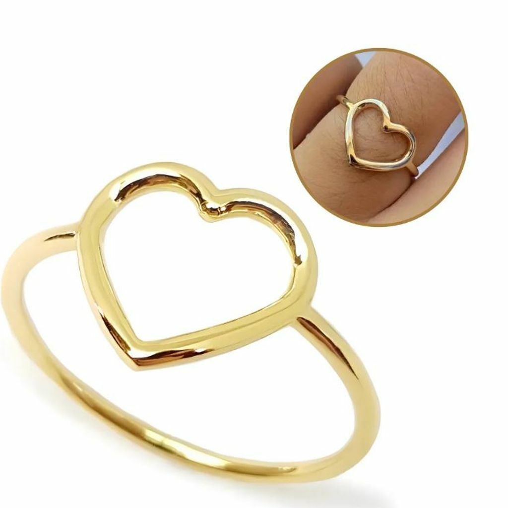 Anel de Coração Vazado Banhado a Ouro 18k