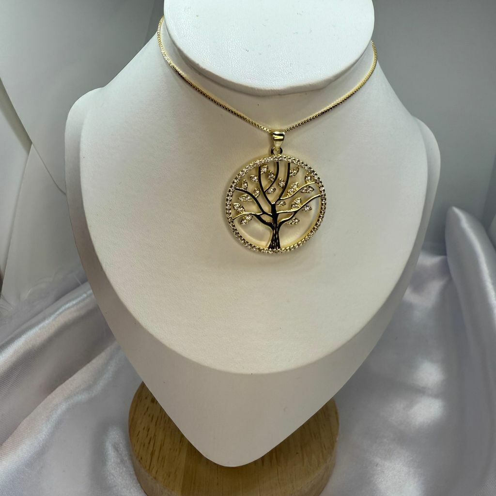 Gargantilha Arvore da Vida 30mm Folh. A Ouro 45cm