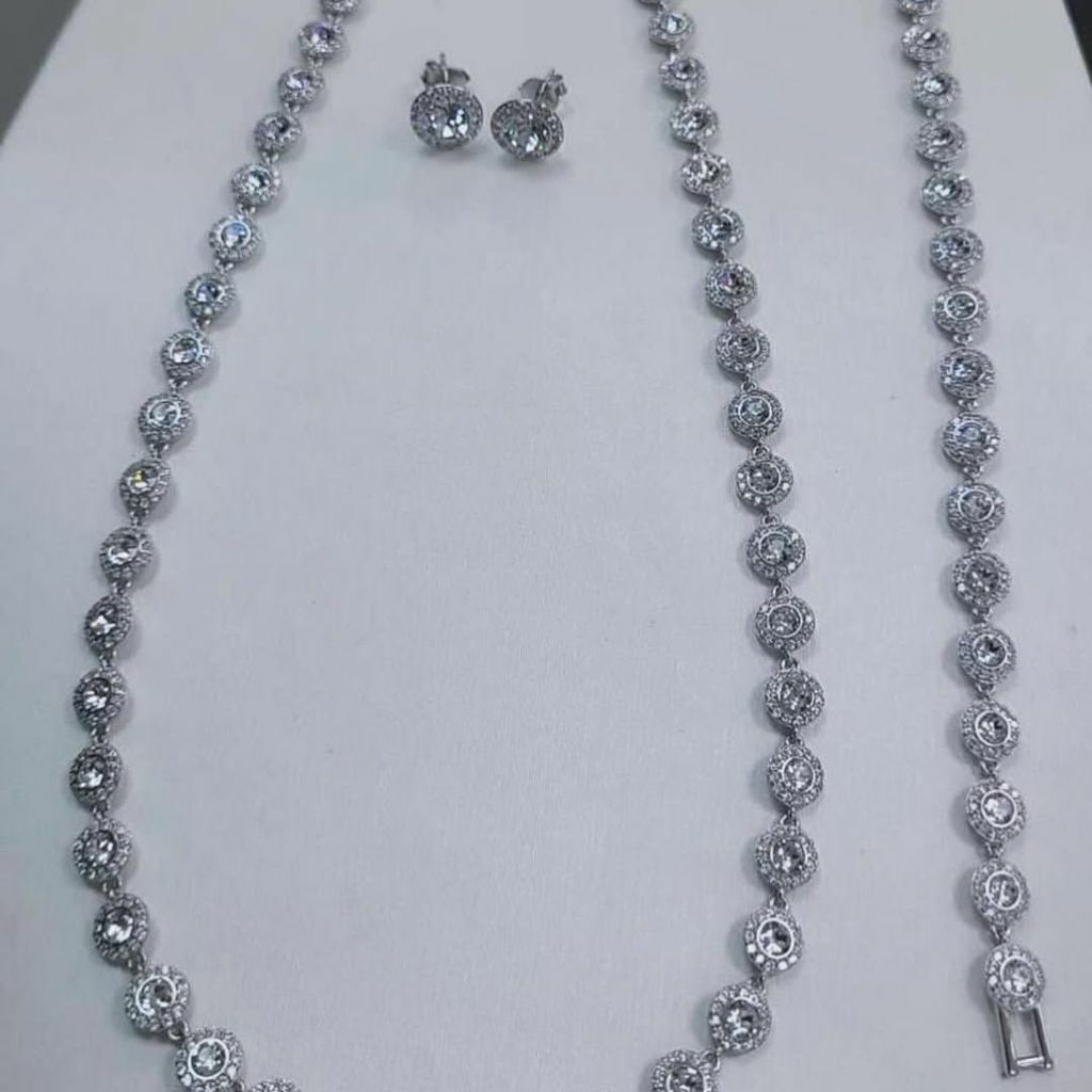 Conjunto Swarovski Colar, Pulseira, Brincos Prata 925