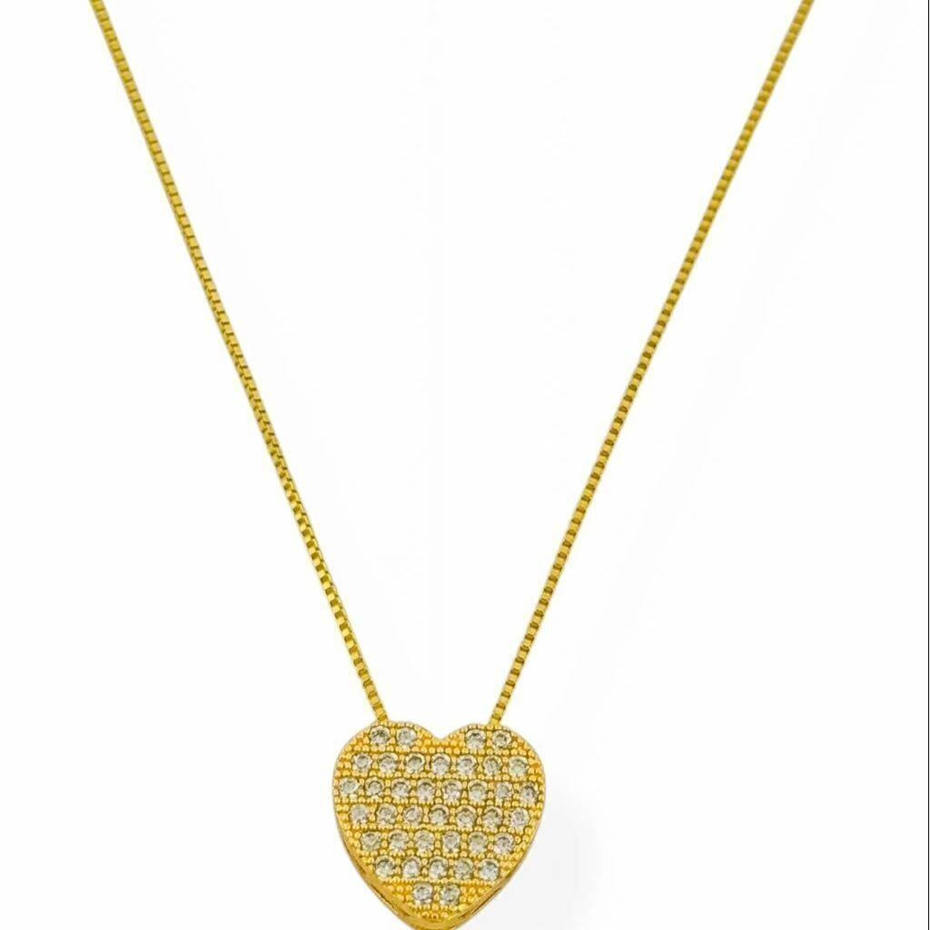 Colar Veneziana Coração Cravejado Ouro