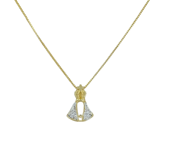 Gargantilha Nossa Senhora Aparecida Pequena Manto Cravejado Banhado a Ouro