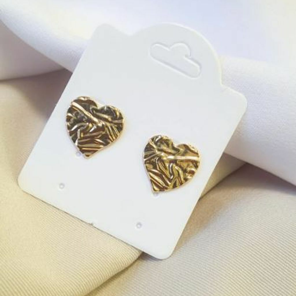 Brinco Coração Martelado Semi Jóia Ouro 18k