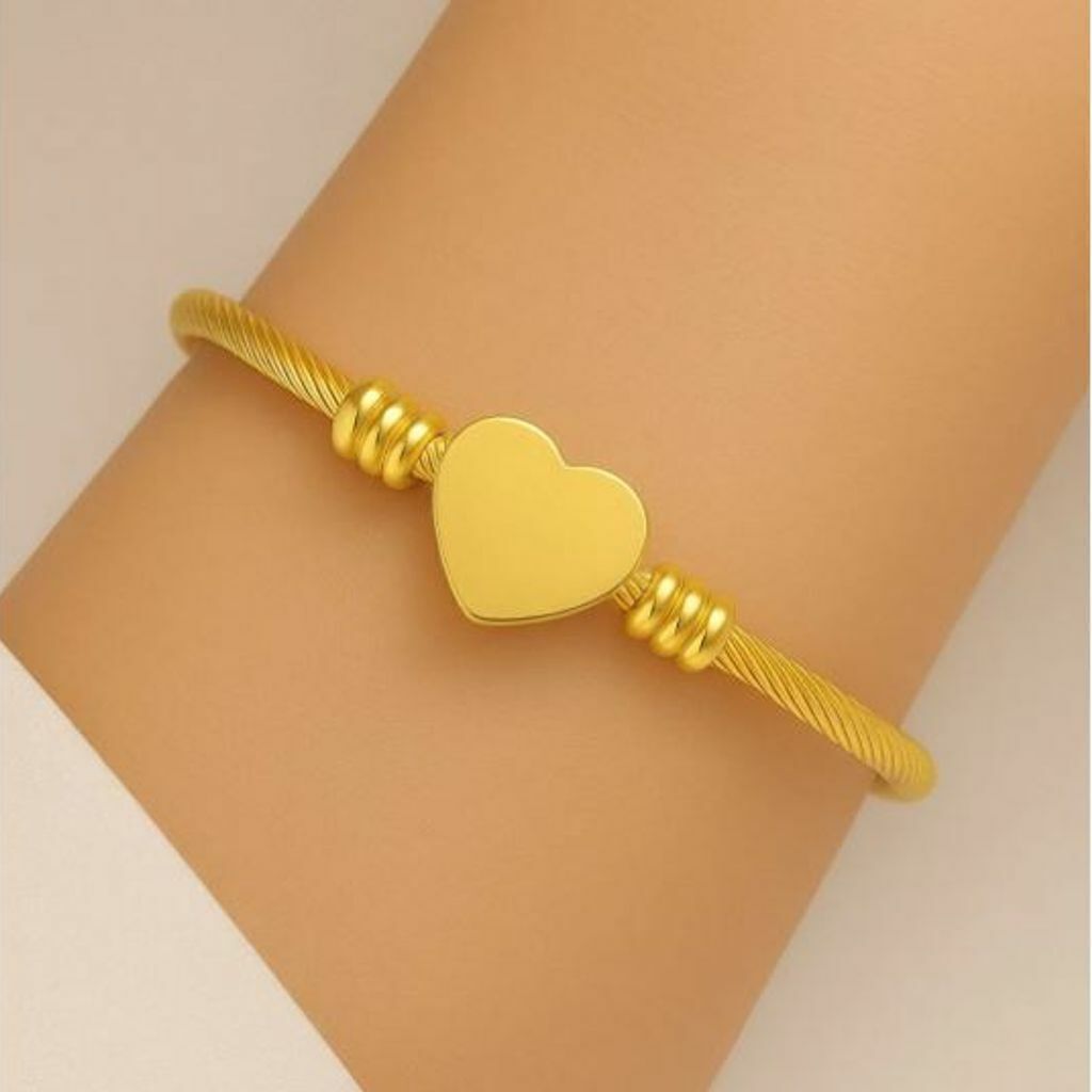 Bracelete de Coração Aço Inox Banhado a Ouro 18k