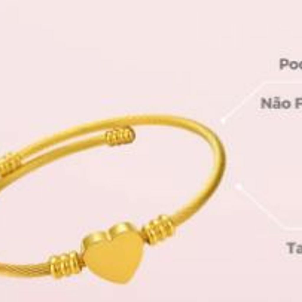 Bracelete de Coração Aço Inox Banhado a Ouro 18k