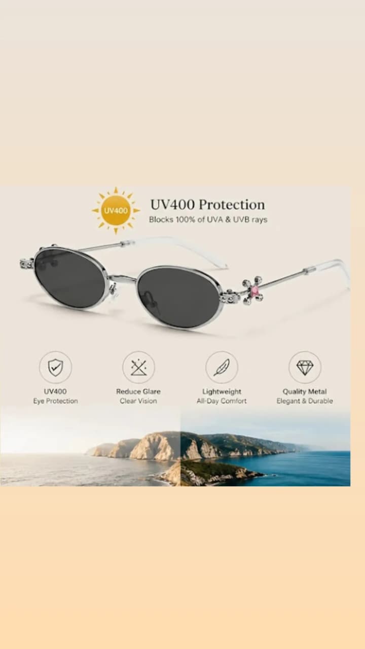 Óculos de Sol Oval Com Armação de Diamante Proteção UV400