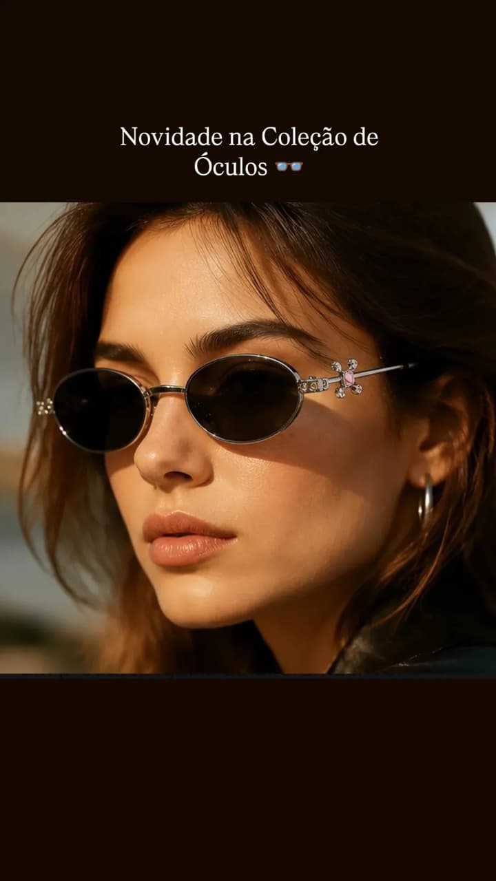 Óculos de Sol Oval Com Armação de Diamante Proteção UV400
