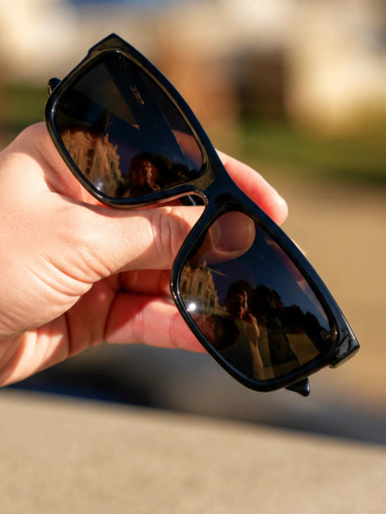 Óculos de Sol Retangular Polarizado Premium Marrocos - Preto - Acetato